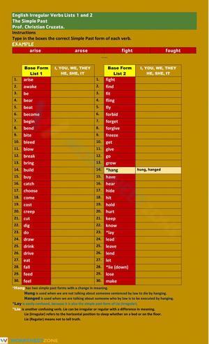 Grade 7 Irregular Verbs — Printable No-Prep Worksheet