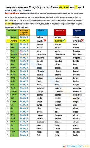 Grade 8 Irregular Verbs — Printable No-Prep Worksheet