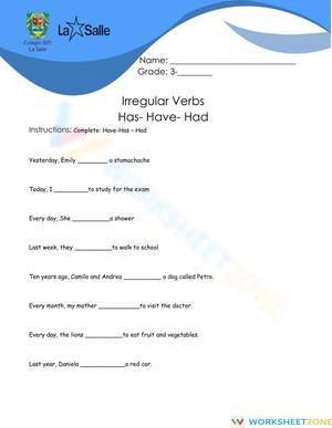 Grade 4 Irregular Verbs — Printable No-Prep Worksheet