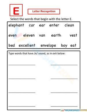Letter E recognition - Select and Write