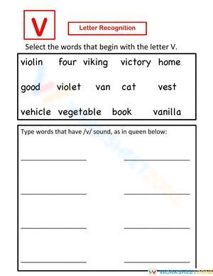 Letter V recognition - Select and Write