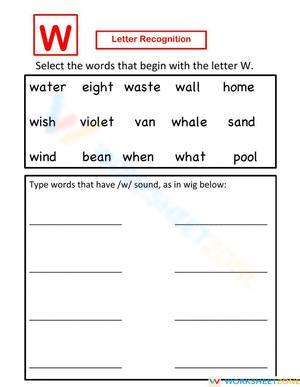 Letter W recognition - Select and Write
