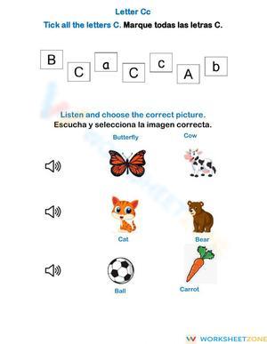 Kindergarten Letter C — Printable No-Prep Worksheet