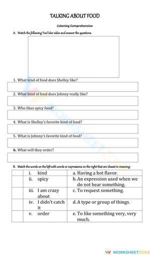 Food Vocabulary and Listening Practice Worksheet
