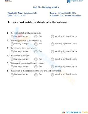 Grade 10 Listening Practice — Printable No-Prep Worksheet