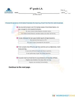 Grade 9 Conjunctions — Printable No-Prep Worksheet