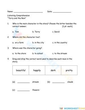 Grade 1 Terry and the Rain — Printable No-Prep Worksheet