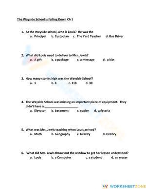 Grade 4 Wayside School Ch. 1 — Printable No-Prep Worksheet