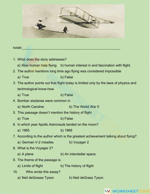 Grade 7 History of Flight — Printable No-Prep Worksheet