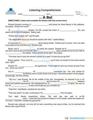 Grade 9 Listening Comprehension — Printable Worksheet