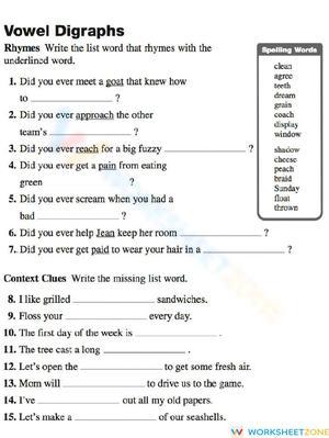 Grade 3 Long Vowel Digraphs — Printable No-Prep Worksheet