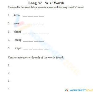 Long 'A'  a-e words