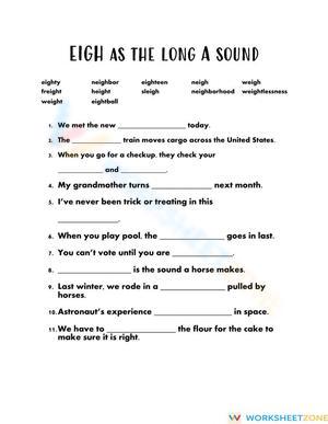 Grade 2 Vowel Pattern 'eigh' — Printable No-Prep Worksheet