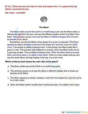 RI 4.2 Worksheet: Main Idea — Grade 4 Aligned