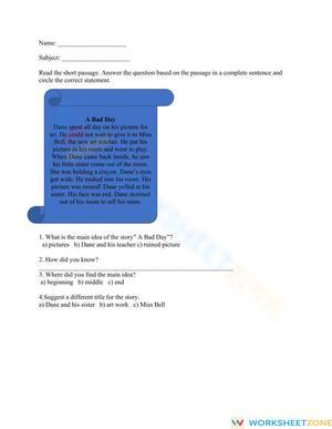 Main Idea worksheet Nov 03