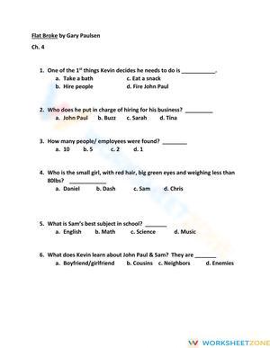 Essential Flat Broke Chapter 4 Worksheet | Grade 2 ELA