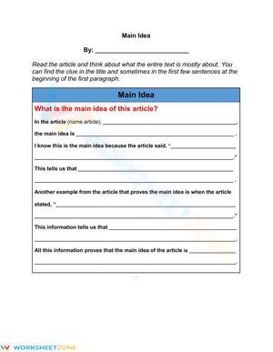 Main Idea Paragraph Frame