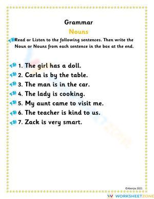 Grade 1-3 Nouns — Printable No-Prep Worksheet