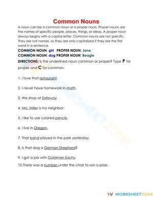 Printable Common or Proper Nouns Worksheet | Grades 1-7