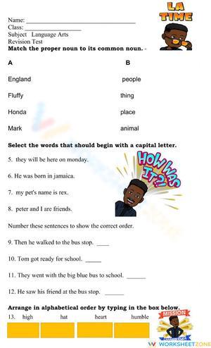 Language Arts Test Review Worksheet