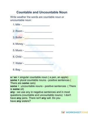 Essential Countable and Uncountable Nouns Revision Worksheet