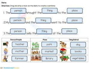 Essential Nouns in Sentences Worksheet | Grade K-2 Printable