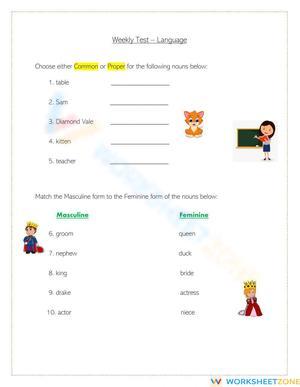 Essential Nouns Practice: Grade 1 & 2 Weekly Test Aligned