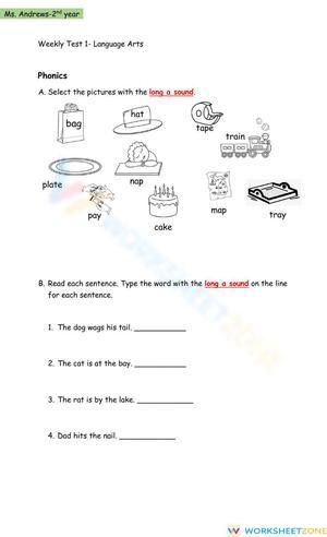 Aligned Grade 1 ELA Weekly Test: Nouns & Phonics
