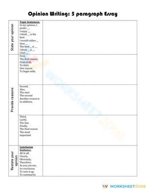 Opinion Writing Transition Words 5 paragraph essay