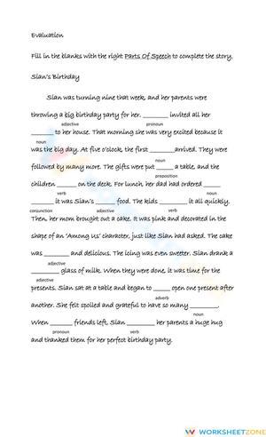 Parts of Speech Story Worksheet: Nouns, Verbs & More