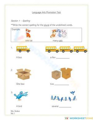 L.2.1 Worksheet: Language Arts Test — Grade 2 Essential