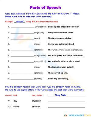 Parts of Speech (write the word)