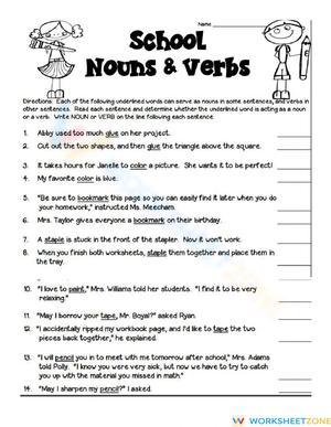 Noun or Verb? Essential Parts of Speech Worksheet | Grade 4