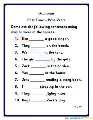 Grammar The Verb to be - Was or Were