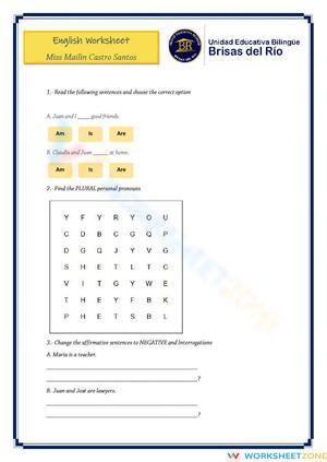 Printable Personal Pronouns & Verb To Be Worksheet | Grade 3