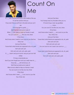 Printable Pronouns Worksheet: Count On Me Song Lyrics