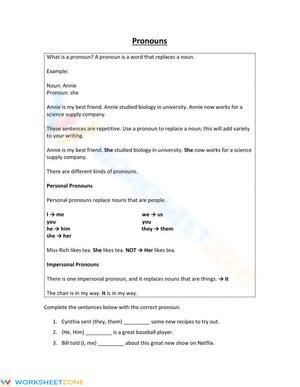 Pronoun Worksheet for Beginners