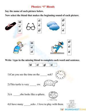 Grade 1 & 2 L-Blends — Essential Phonics Worksheet