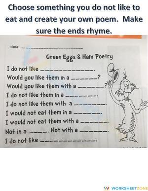 Printable Grade 3 Green Eggs & Ham Poetry Worksheet