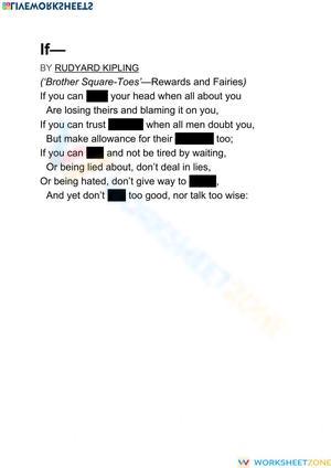 Grade 6 Kipling's If Poem — Printable No-Prep Worksheet