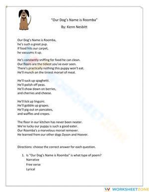 Grade 5 Roomba Poetry — Printable No-Prep Worksheet