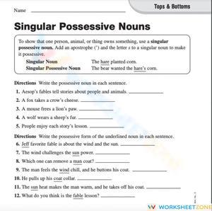 Essential Grade 3 Singular Possessive Nouns — Printable