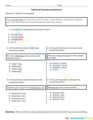 Possessive Noun Quiz