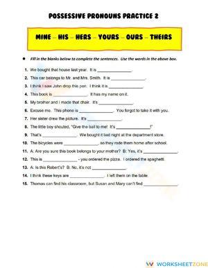 Essential Possessive Pronouns Practice | Grade 6-7 ELA