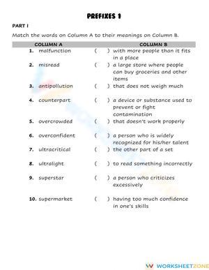 Prefixes worksheet 1