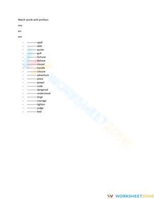 Printable Prefixes mis-, en-, em- Worksheet | Grade 5 ELA