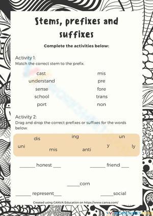 Prefixes, suffixes and stems
