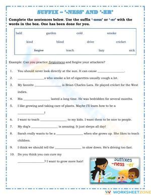 Suffix -er and -ness Worksheet | Essential Grade 3 Grammar