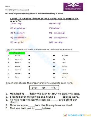 Prefix and Suffix Grade 1
