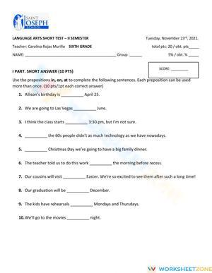Grade 6 ELA Quiz: Prepositions & Wh-Words | Essential